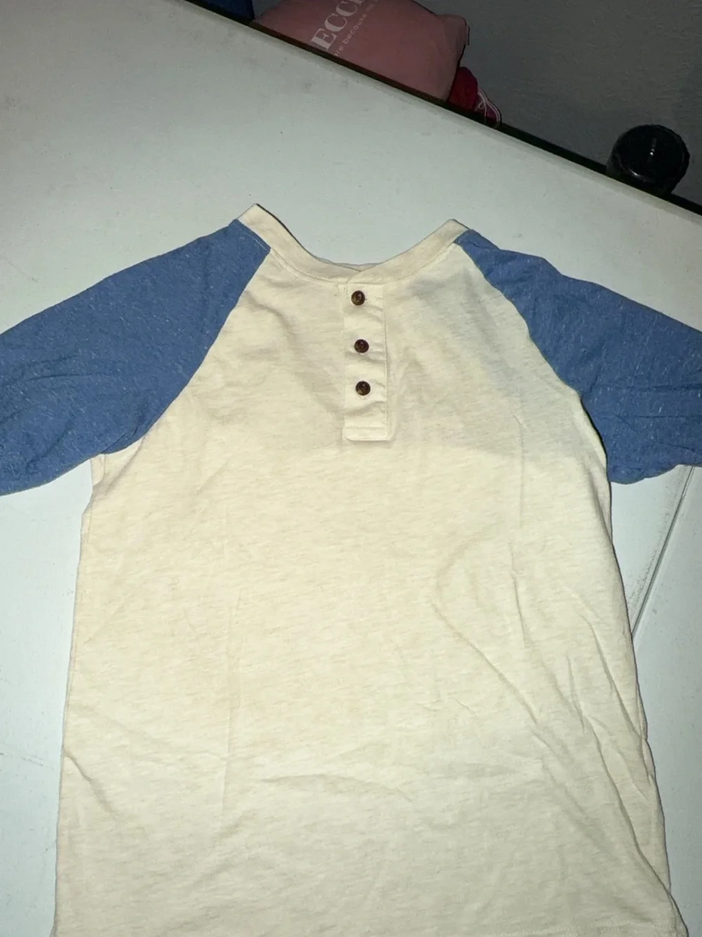 Old Navy Cream Tee with Blue Sleeve Accent